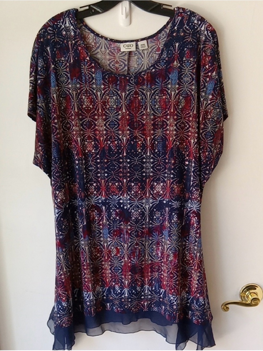 Cato Navy and Red Patterned Short Sleeve Tunic